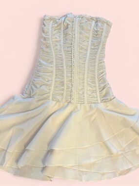 Oh Polly Cream Strapless Corset Mini Dress
